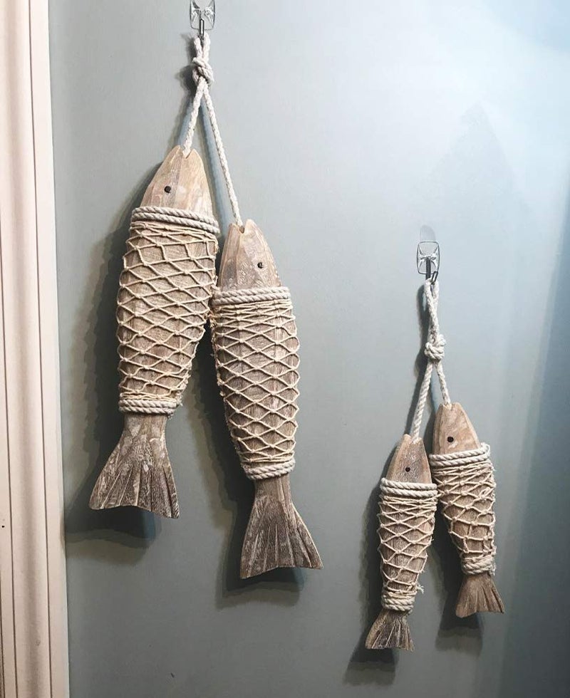 YK Decor Antique Wood Fish Decor Ornament Wall Hanging Decorative Sculpture Wooden Fish for Home Nautical Theme - Image 5